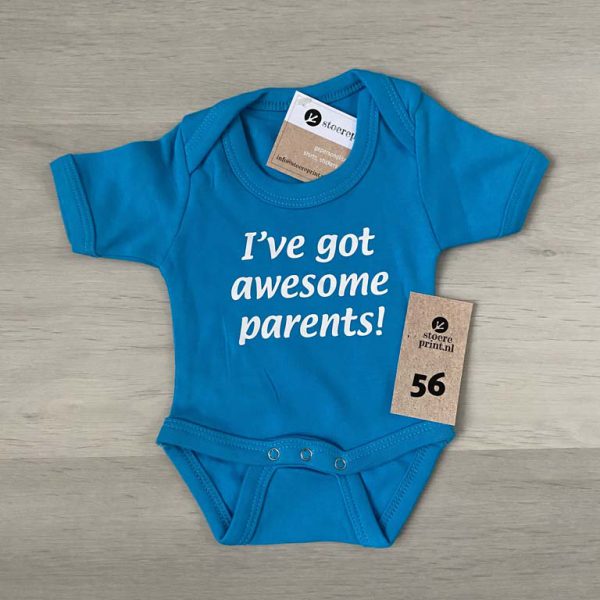 Romper blauw - maat 56 <br>"Awesome parents"