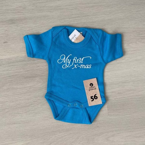 Romper blauw - maat 56 <br>"first x-mas"