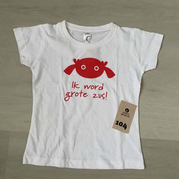 Shirt wit - maat 104 <br>"grote zus - face"