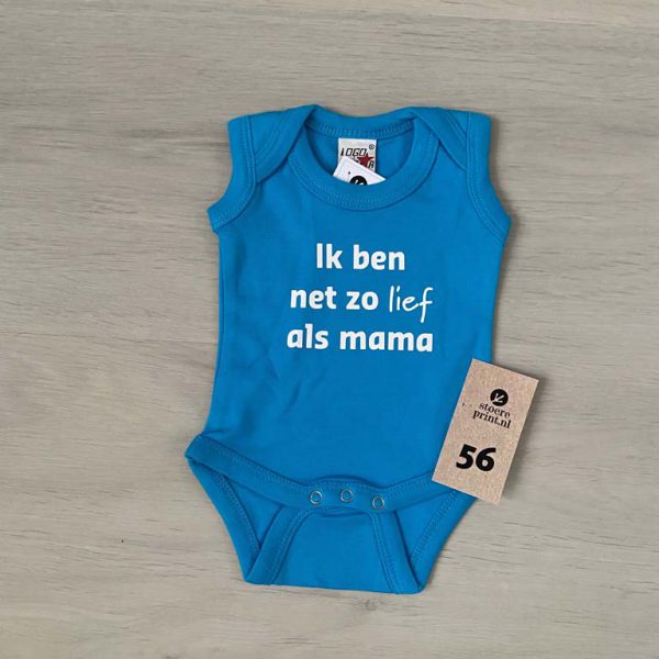 Romper blauw mouwloos - maat 56 <br>"net zo lief als mama"