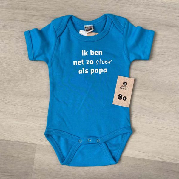 Romper blauw - maat 80 <br>"net zo stoer als papa"