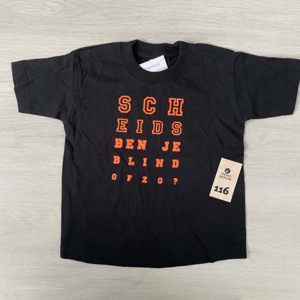 Shirt zwart - maat 116 <br>"scheids ben je blind ofzo"