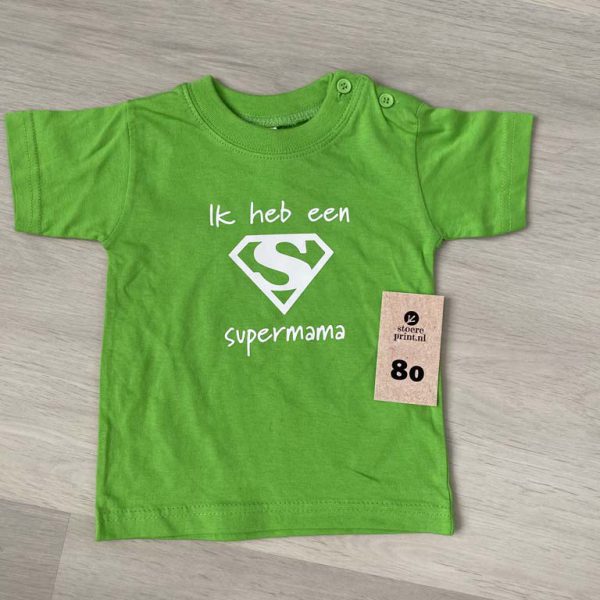 Shirt groen - maat 80 <br>"ik heb een supermama"